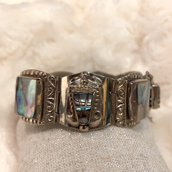 Vintage 925 Sterling Silver Bracelet-Made in Mexico-Abalone Shell - Picture 3 of 15